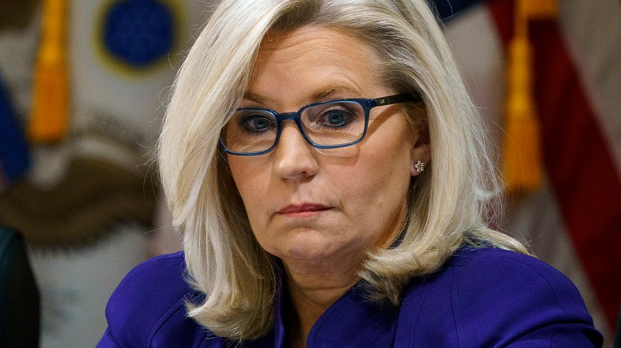 Then-Rep. Liz Cheney (R-Wyo.) is seen during a House Jan. 6 committee business meeting