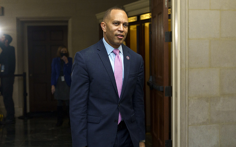 Rep. Hakeem Jeffries (D-N.Y.) arrives for a House Democratic Caucus meeting