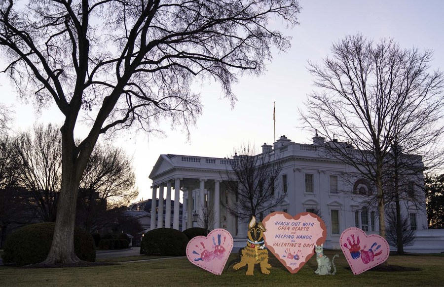 White House Lawn Decorated For Valentine's Day