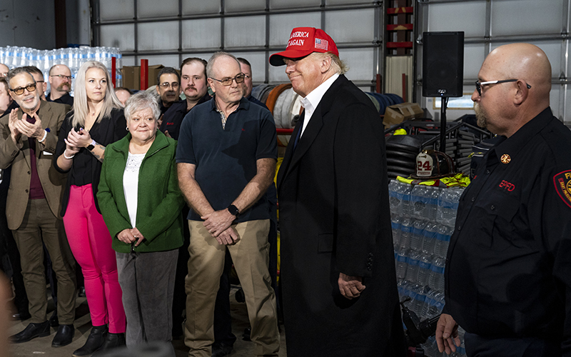 Former President Trump walks to the podium to deliver remarks