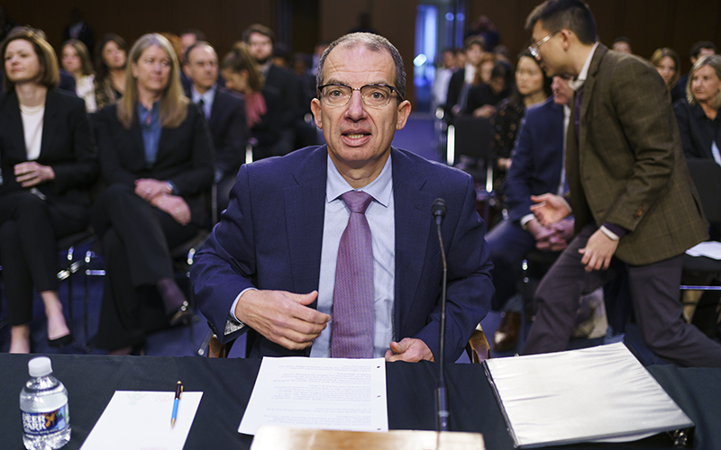 Moderna CEO Stéphane Bancel arrives for a Senate Health, Education, Labor and Pensions Committee hearing