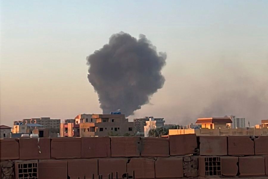 In this photo provided by Maheen S , smoke fills the sky in Khartoum, Sudan, near Doha International Hospital on Friday, April 21, 2023. The Muslim Eid al-Fitr holiday, typically filled with prayer, celebration and feasting — was a somber one in Sudan, as gunshots rang out across the capital of Khartoum and heavy smoke billowed over the skyline. (Maheen S via AP)