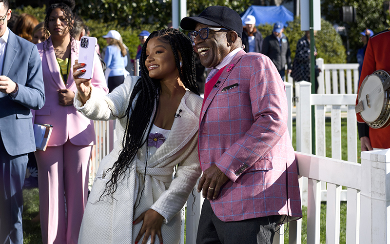 Actress Halle Bailey and Al Roker take a selfie during the annual White House Easter Egg Roll