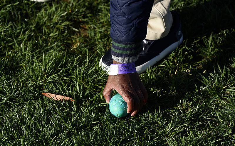 A child participates in an Easter Egg hunt during the annual White House Easter Egg Roll