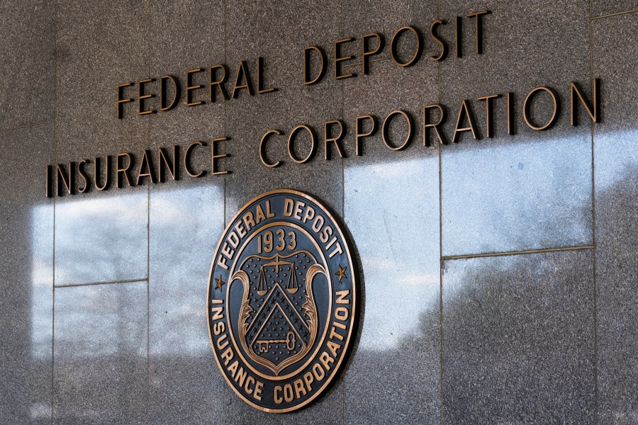 The Federal Deposit Insurance Corp. seal seal is shown outside its headquarters.