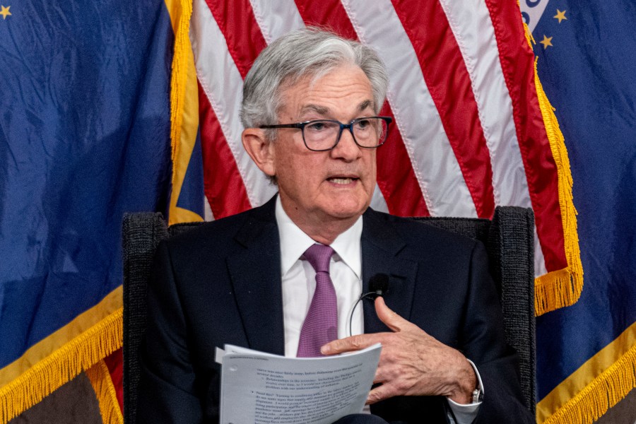 File - Federal Reserve Chairman Jerome Powell speaks during the Thomas Laubach Research Conference at the William McChesney Martin Jr. Federal Reserve Board Building in Washington, Friday, May 19, 2023. On Wednesday, the Federal Reserve releases minutes from its May meeting when it raised its benchmark lending rate by another 25 basis points. (AP Photo/Andrew Harnik, File)