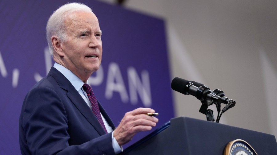 President Joe Biden speaks during a news conference in Hiroshima, Japan, Sunday, May 21, 2023, following the G7 Summit.