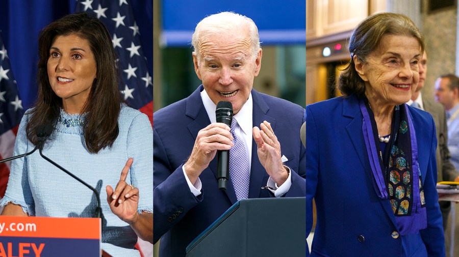 Republican presidential candidate Nikki Haley, President Biden and Sen. Dianne Feinstein (D-Calif.)