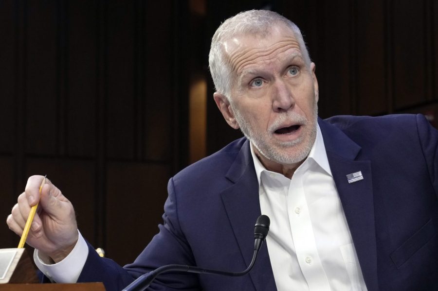 FILE - U.S. Sen. Thom Tillis, R-N.C., speaks during a Senate Judiciary Committee business meeting on Feb. 16, 2023, on Capitol Hill in Washington. On Saturday, June 10, 2023, Republican delegates in North Carolina voted at their annual convention to censure Tillis for supporting policies that they said violate key tenets of the GOP platform. (AP Photo/Mariam Zuhaib, File)