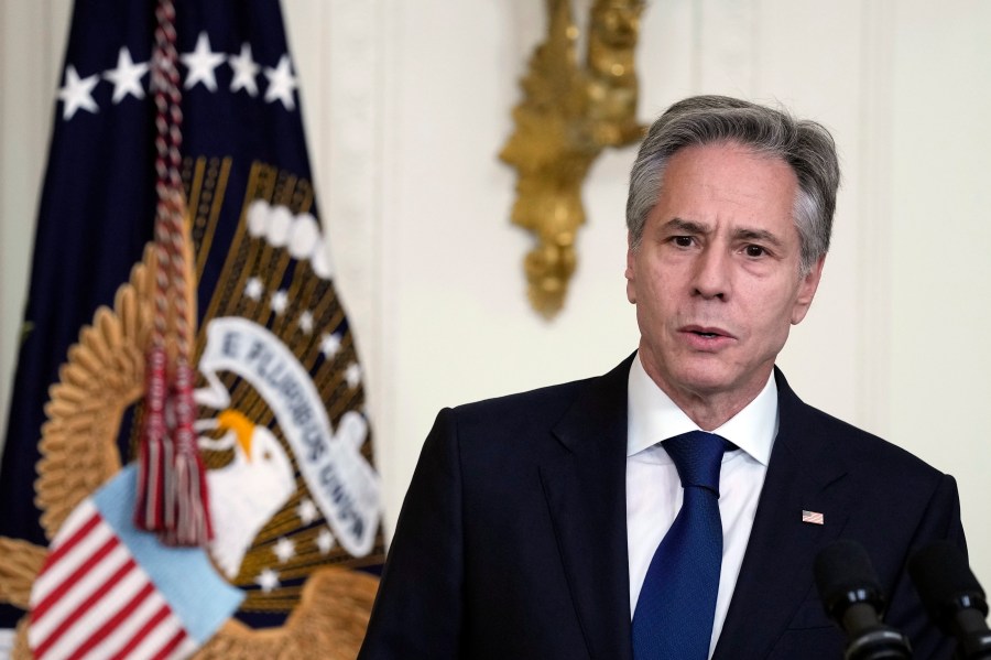 FILE - U.S. Secretary of State Antony Blinken speaks at a chiefs of mission reception in the East Room of the White House in Washington, on June 13, 2023. Blinken and Chinese Foreign Minister Qin Gang shared concerns on a phone call Wednesday, June 14, 2023 ahead of a planned visit by the U.S. official to China meant to shore up relations. (AP Photo/Susan Walsh, File)