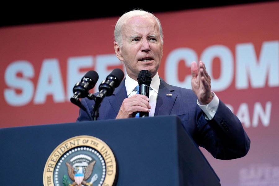 President Joe Biden speaks at the National Safer Communities Summit at the University of Hartford in West Hartford, Conn., Friday, June 16, 2023. The summit is attended by gun safety advocates, local leaders and families impacted by gun violence. (AP Photo/Susan Walsh)