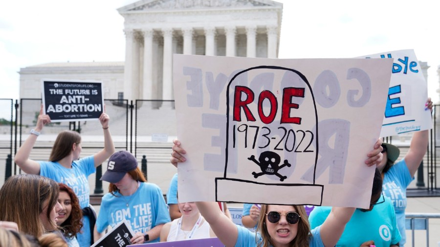 FILE - Demonstrators protest about abortion outside the Supreme Court in Washington, June 24, 2022.