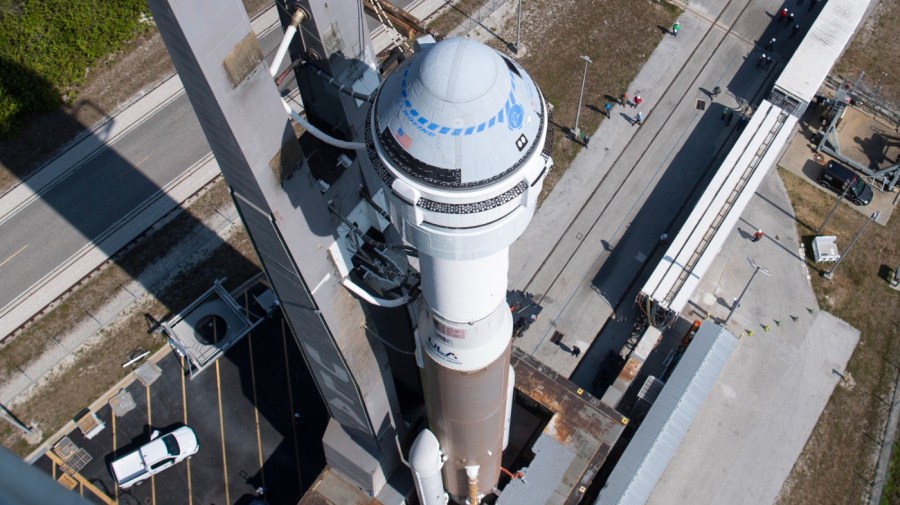 Boeing's CST-100 Starliner spacecraft mounted on a United Launch Alliance Atlas V rocket is rolled out of the Vertical Integration Facility to the launch pad at Space Launch Complex 41 ahead of the Orbital Flight Test-2 (OFT-2) mission, Wednesday, May 18, 2022 at Cape Canaveral Space Force Station in Florida. On Thursday, June 1, 2023, Boeing and NASA announced that the astronaut capsule faces more launch delays, this time because of flammable tape and weak parachute lines. (Joel Kowsky/NASA via AP, File)