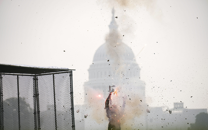 A mannequin explodes during a display June 29 on the National Mall