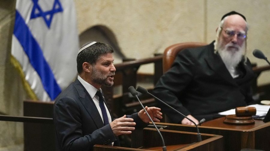 Finance Minister Bezalel Smotrich speaks at the Knesset, Israel's parliament, in Jerusalem, Monday, July 10, 2023. (AP Photo/Maya Alleruzzo)