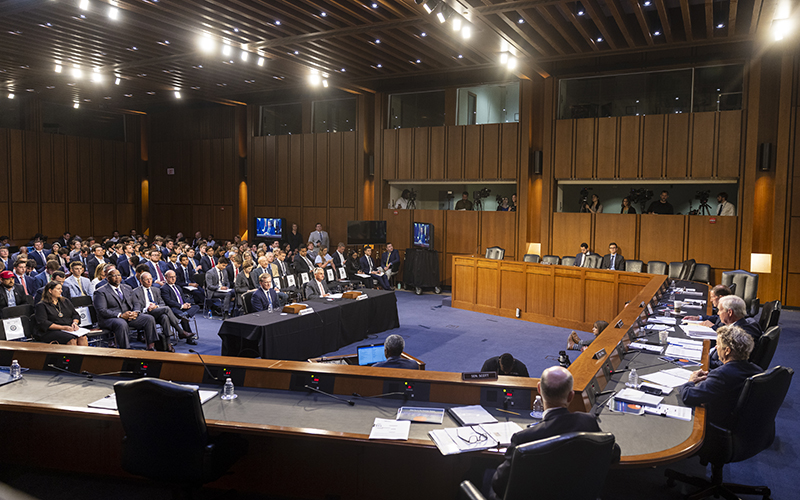 Chief Operating Officer of the PGA Tour Ron Price and PGA Tour Board Member Jimmy Dunne testify during a Senate Homeland Security & Governmental Affairs Committee hearing