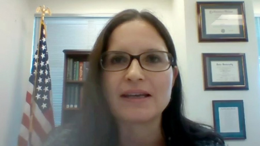 In this image from video provided by the U.S. Senate, Aileen M. Cannon speaks remotely during a Senate Judiciary Committee oversight nomination hearing to be U.S. District Court for the Southern District of Florida on July 29, 2020, in Washington. Cannon, a federal judge in Florida, has set a trial date for former President Donald Trump to May 20, 2024 in a case charging him with illegally retaining hundreds of classified documents. (U.S. Senate via AP)