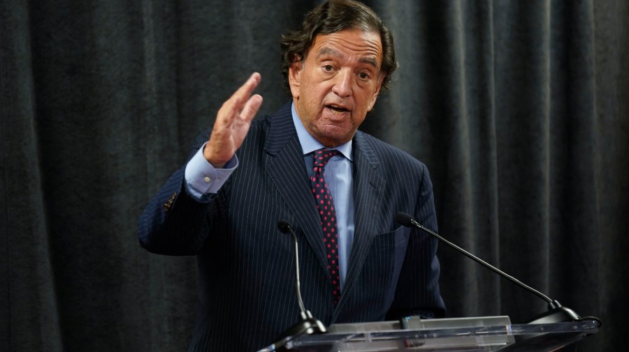 Former U.S. diplomat Bill Richardson speaks to reporters during a news conference in New York.