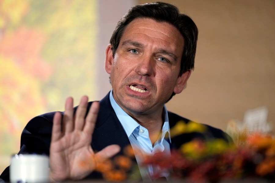 Republican presidential candidate Florida Gov. Ron DeSantis speaks during the Family Leader's Thanksgiving Family Forum, Friday, Nov. 17, 2023, in Des Moines, Iowa. (AP Photo/Charlie Neibergall)