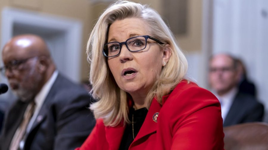 Former Representative Liz Cheney testifies before a House Rules Committee in 2022.