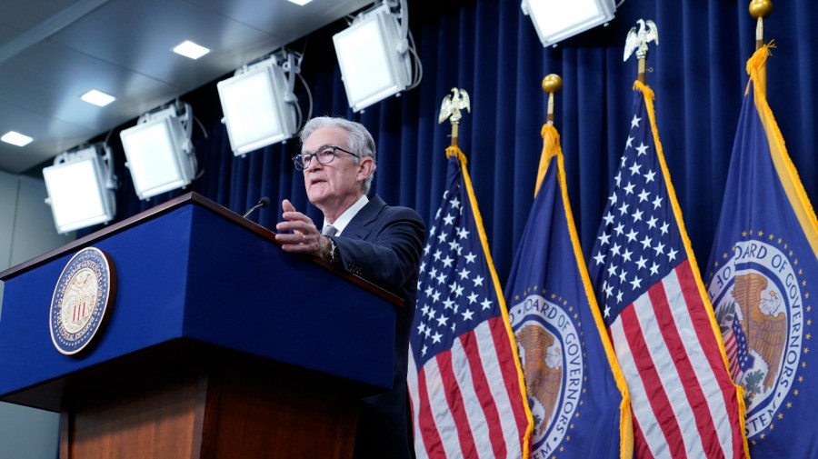 Federal Reserve Chair Jerome H. Powell speaks during a news conference at the Federal Reserve in Washington, Wednesday, Nov. 1, 2023.