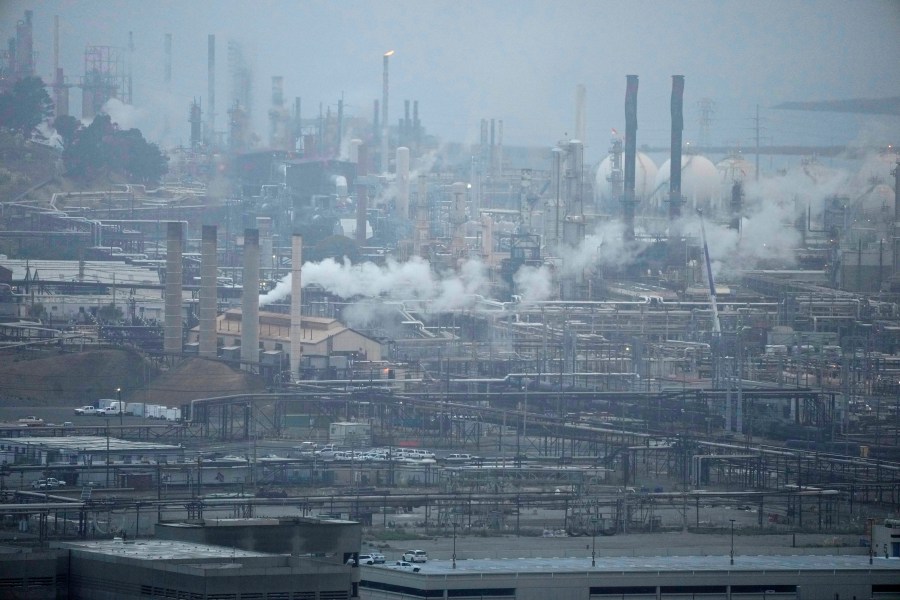 FILE - The Chevron Richmond Refinery operates in Point Richmond, Calif., Oct. 24, 2023. (AP Photo/Eric Risberg, File)