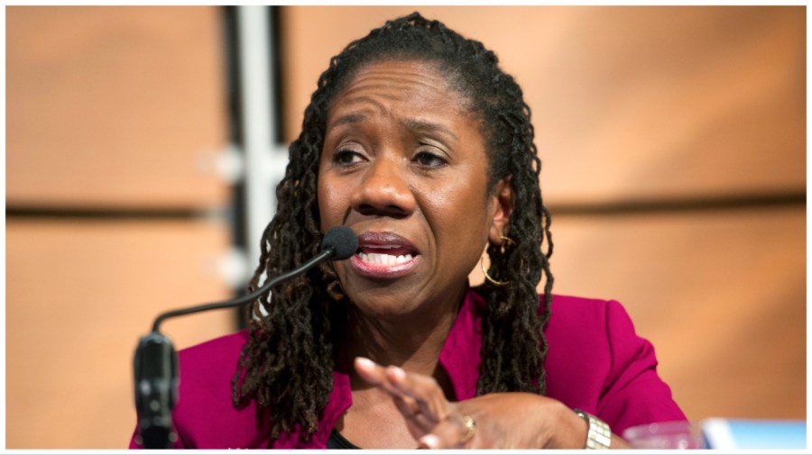 FILE - Sherrilyn Ifill, president and director-counsel, NAACP Legal Defense and Education Fund, speaks at the President's Task Force on 21 Century Policing, Jan. 13, 2015, at the Newseum in Washington. (AP Photo/Cliff Owen, File)