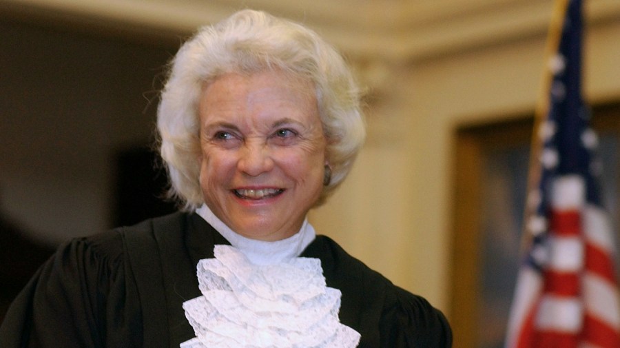 FILE - In this Jan. 6, 2003 file photo, U.S. Supreme Court Justice Sandra Day O'Connor is shown before administering the oath of office to members of the Texas Supreme Court in Austin, Texas.