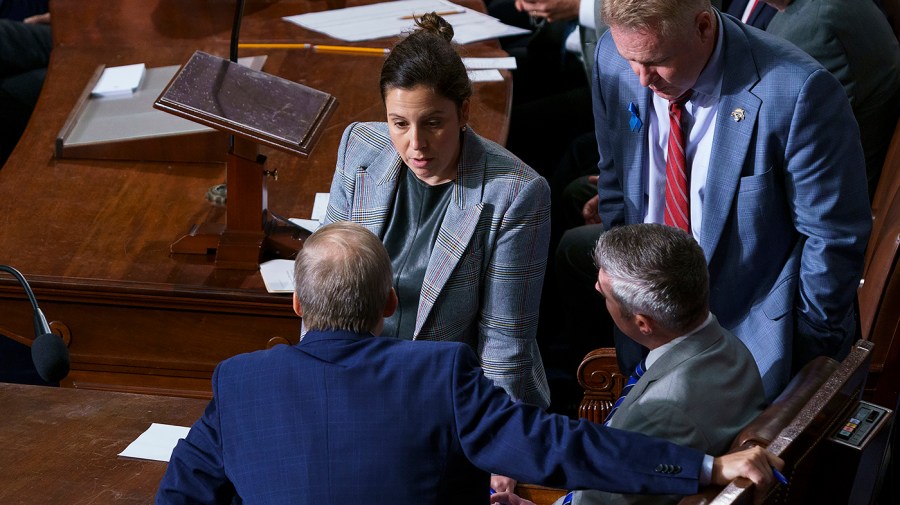 Rep. Elise Stefanik (R-N.Y.) speaks with Rep. Jim Jordan (R-Ohio)