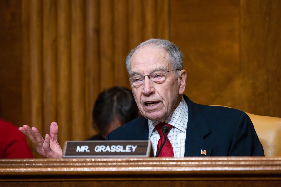 FILE - Senate Budget Committee Ranking Member Sen. Chuck Grassley, R-Iowa, speaks at a hearing at the Capitol in Washington, May 4, 2023. Grassley has been hospitalized in the Washington area with an infection and is receiving antibiotic infusions. v(AP Photo/J. Scott Applewhite, File)