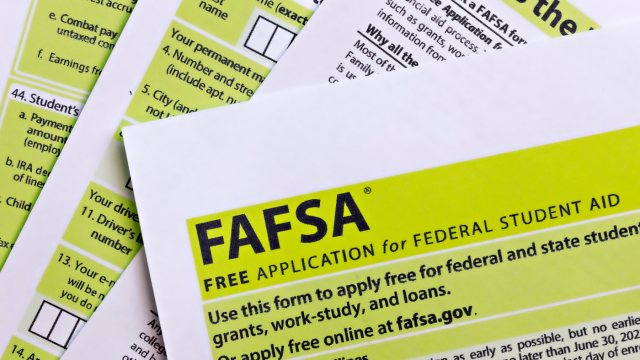 A top view of a Free Application for Federal Student Aid (FAFSA) form.