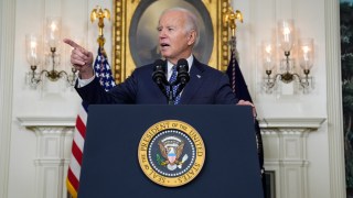 President Joe Biden speaks in the Diplomatic Reception Room of the White House, Tuesday, Feb. 8, 2024, in Washington. (AP Photo/Evan Vucci)