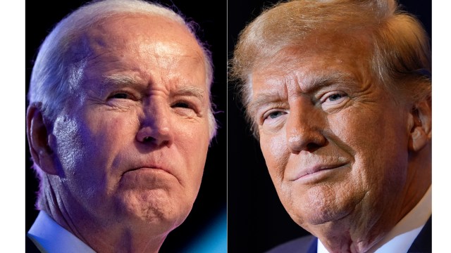 FILE - This combo image shows President Joe Biden, left, Jan. 5, 2024, and Republican presidential candidate former President Donald Trump, right, Jan. 19, 2024. Biden and Trump have officially secured the requisite numbers of delegates to be considered their parties’ presumptive nominees. The designation allows the candidates to coordinate directly with the national Democratic and Republican parties, although they aren't considered official nominees until the summer conventions. (AP Photo, File)