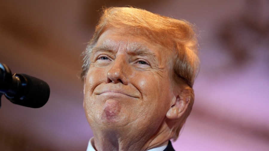 Republican presidential candidate former President Donald Trump speaks at a Super Tuesday election night party at Mar-a-Lago in Palm Beach, Florida.