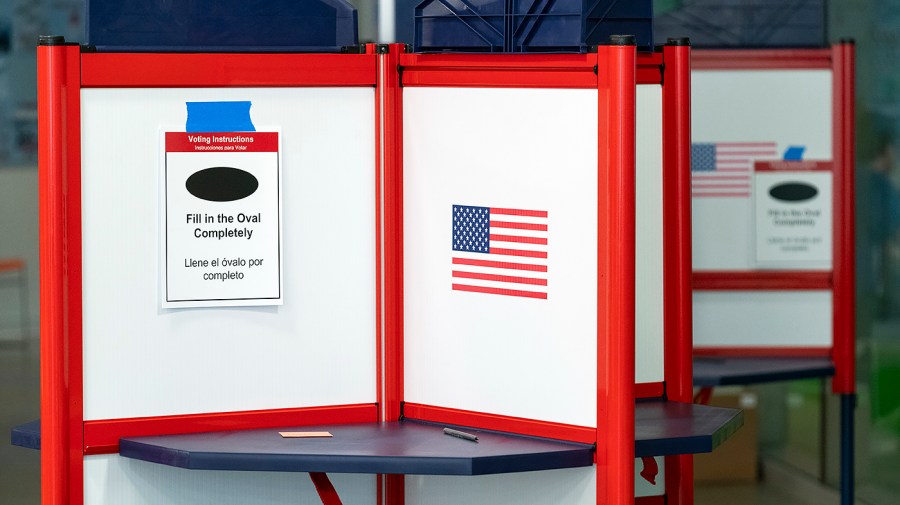 A polling station at the H-B Woodlawn Secondary Program in Arlington, Va.