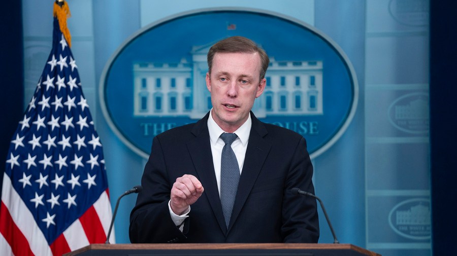 Jake Sullivan speaks during a press briefing.