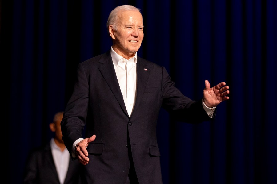 President Joe Biden arrives for a campaign event with former President Barack Obama moderated by Jimmy Kimmel at the Peacock Theater, Saturday, June 15, 2024, in Los Angeles. (AP Photo/Alex Brandon)