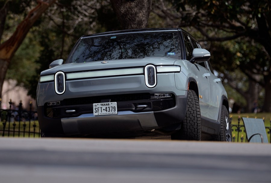 FILE - A Rivian sports-utility vehicle is seen on display in Austin, Texas, Feb. 22, 2023. Shares of Rivian are soaring before the opening bell on Wednesday, June 26, 2024, after Volkswagen has agreed to invest up to $5 billion in a new joint venture with the electric vehicle maker. (AP Photo/Eric Gay, File)