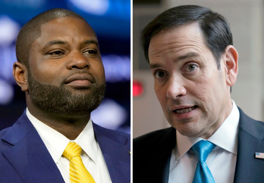 This combination photo shows Rep. Byron Donalds, R-Fla., on, June 15, 2024, in Detroit, left, and Sen. Marco Rubio, R-Fla., at the Capitol in Washington, Feb. 9, 2023. As former President Donald Trump narrows his options for potential running mates, Donalds and Rubio, known to be on his list, are from Florida, leaving open a scenario where his vice presidential nominee would have to move if he wins. (AP Photo)