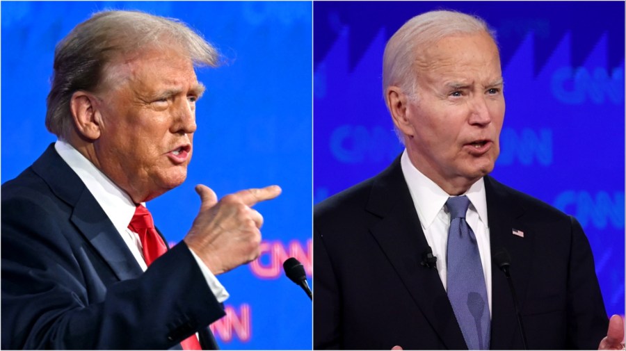 Former President Trump and President Biden appear side-by-side in this composite image.