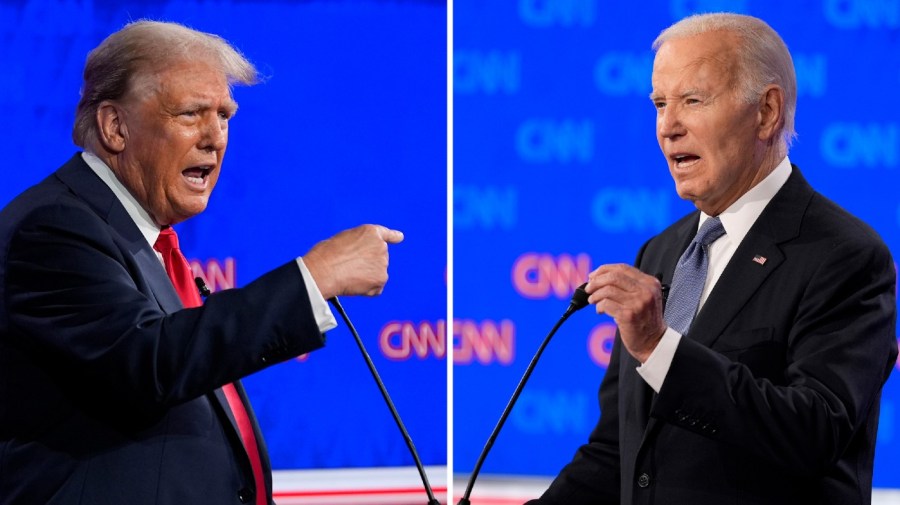 Former President Trump and President Biden appear side-by-side in this composite image.