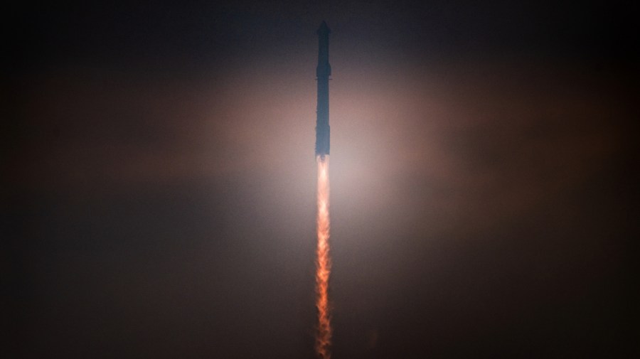 The SpaceX Starship launches during its fourth flight test from Boca Chica beach on June 06, 2024 in Brownsville, Texas. During the fourth flight test, SpaceX is continuing assessments with a focus on “demonstrating the ability to return and reuse Starship and Super Heavy..." The company states that, "The primary objectives will be executing a landing burn and soft splashdown in the Gulf of Mexico with the Super Heavy booster, and achieving a controlled entry of Starship,” according to a news release. (Photo by Brandon Bell/Getty Images)