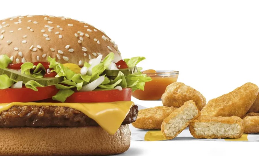 FILE - This image released by McDonald's in February, 2023, shows the McPlant plant-based burger and and the new plant-based McPlant Nuggets. (McDonald's via AP, File)