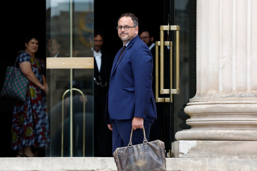 Elected parliament member Aurelien Rousseau, of the leftist coalition New Popular Front, arrives at the National Assembly, Monday, July 8, 2024 in Paris. French President Emmanuel Macron rejected the resignation of Prime Minister Gabriel Attal Monday, in the wake of a chaotic election result that left neither left, right, nor center with a majority in the National Assembly. (AP Photo/Aurelien Morissard)