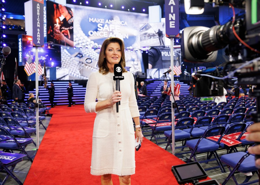 This image released by CBS News shows Norah O'Donnell, anchor and managing editor of "CBS Evening News with Norah O'Donnell," during the 2024 Republican National Convention in Milwaukee, Wis., on July 16, 2024. O'Donnell is leaving as anchor of the “CBS Evening News” after the presidential election, she announced on Tuesday. (Michele Crowe/CBS via AP)