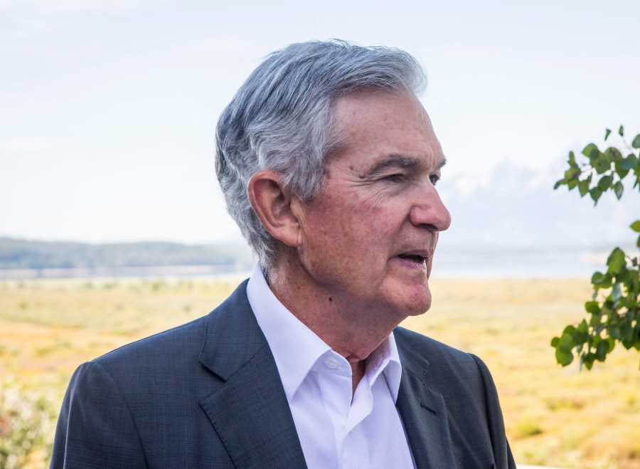 FILE Federal Reserve Chairman Jerome Powell takes a break during the Jackson Hole Economic Symposium near Moran in Grand Teton National Park, Wyo., Aug. 25, 2023. (AP Photo/Amber Baesler)