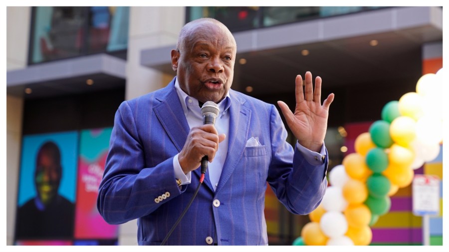 Former San Francisco Mayor Willie Brown speaks outside John's Grill in San Francisco, Wednesday, Oct. 4, 2023. The restaurant was celebrating its 115th anniversary. (AP Photo/Eric Risberg)