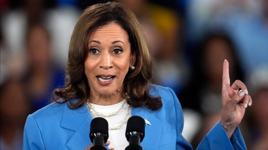 Democratic presidential nominee Vice President Kamala Harris speaks at a campaign event at Hendrick Center for Automotive Excellence on the Scott Northern Wake Campus of Wake Tech Community College in Raleigh, N.C., Friday, Aug. 16, 2024.