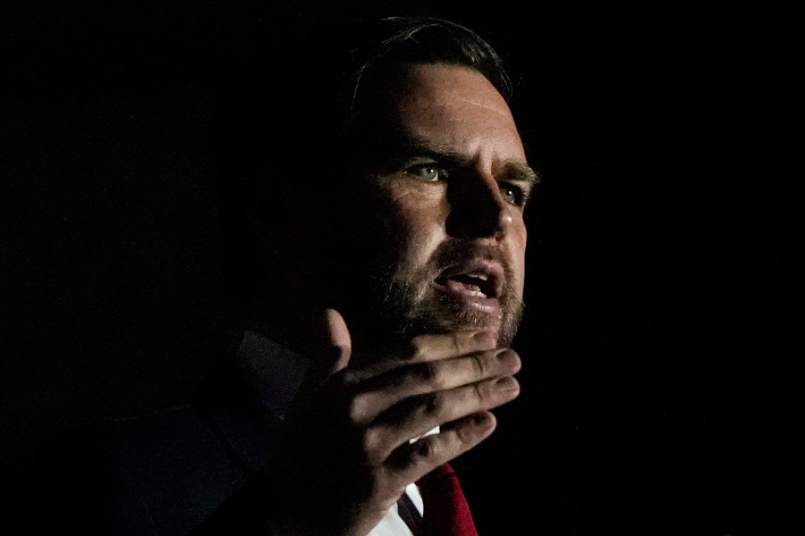 Republican vice presidential nominee Sen. JD Vance, R-Ohio, speaks during the Georgia Faith and Freedom Coalition's dinner at the Cobb Galleria Centre, Monday, Sept. 16, 2024, in Atlanta. (AP Photo/Mike Stewart)