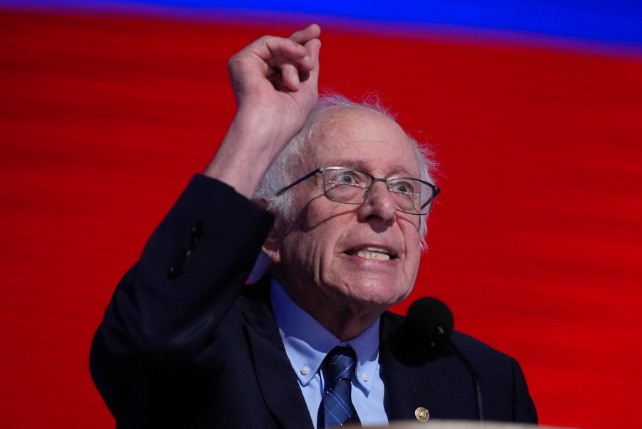 Sen. Bernie Sanders, I-Vt., speaks during the Democratic National Convention Tuesday, Aug. 20, 2024, in Chicago. (AP Photo/Brynn Anderson)